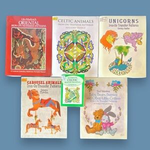Set of 6 Vintage Iron On Transfer Patterns Books Celtic Oriental Carousel Animal
